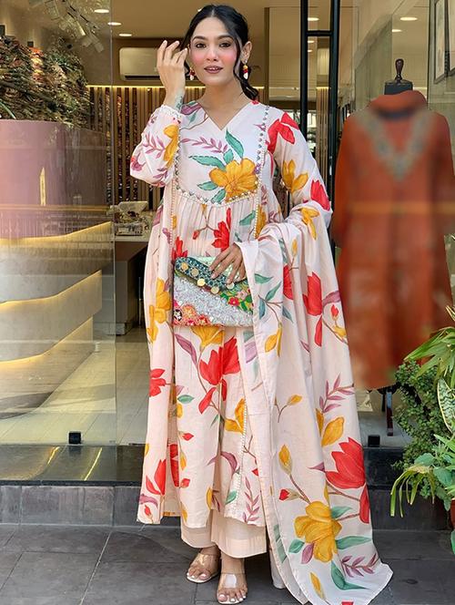 cream cotton straight kurta - 22053798 - Standard Image - 0