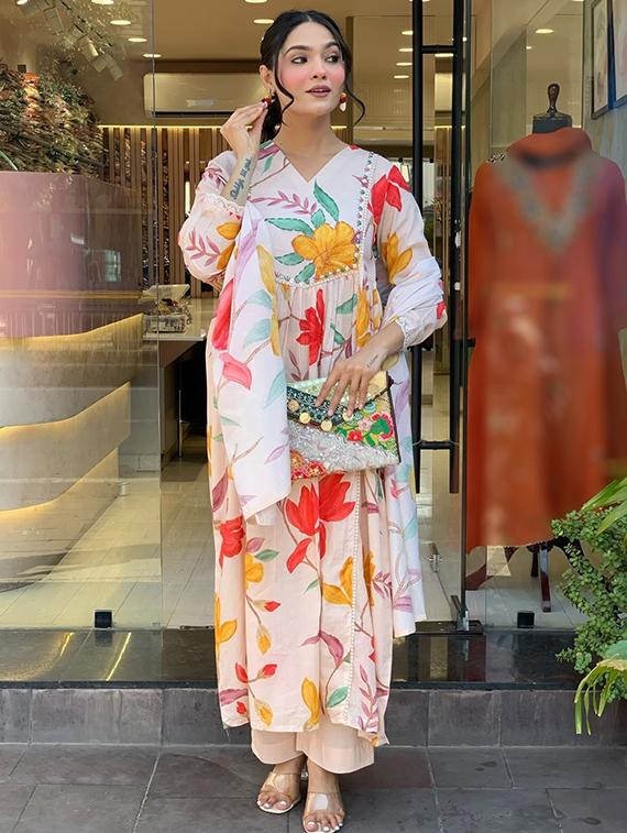 cream cotton straight kurta - 22053798 - Standard Image - 1