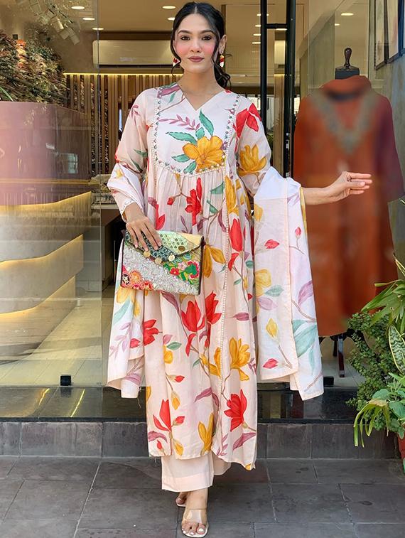 cream cotton straight kurta - 22053798 - Standard Image - 4