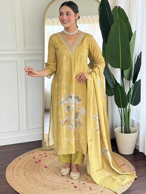 yellow silk blend straight kurta - 22053802 - Standard Image - 1