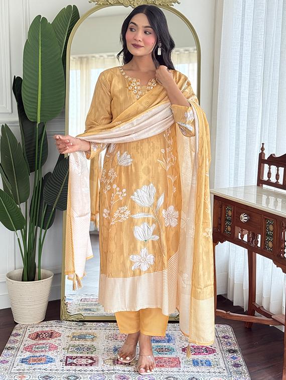 mustard silk blend straight kurta - 22053803 - Standard Image - 1