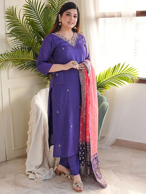 purple viscose straight kurta - 22053804 - Standard Image - 0