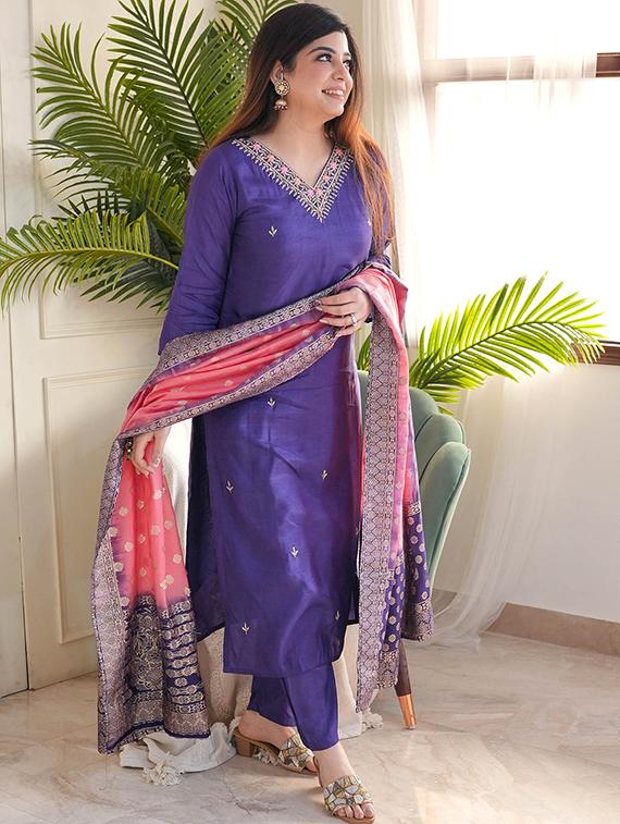 purple viscose straight kurta - 22053804 - Standard Image - 1