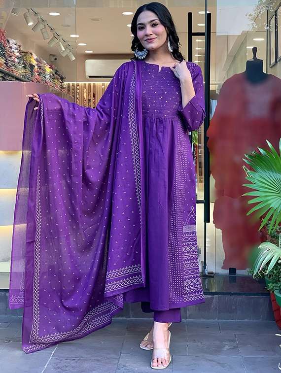 purple chanderi straight kurta - 22053808 - Zoom Image - 0
