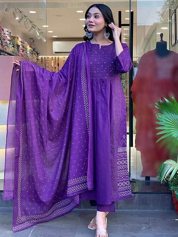 purple chanderi straight kurta - 22053808 - Standard Image - 1