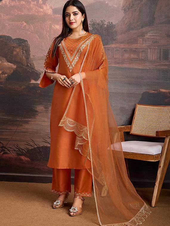 rust viscose straight kurta - 22053809 -  Standard Image - 1