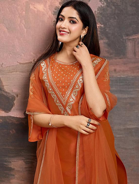 rust viscose straight kurta - 22053809 - Standard Image - 4