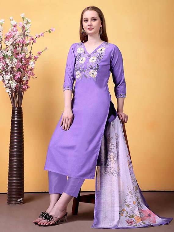 lavender rayon straight kurta - 22053810 - Standard Image - 1
