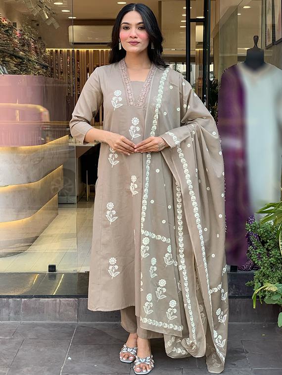 beige cotton straight kurta - 22053813 - Standard Image - 1