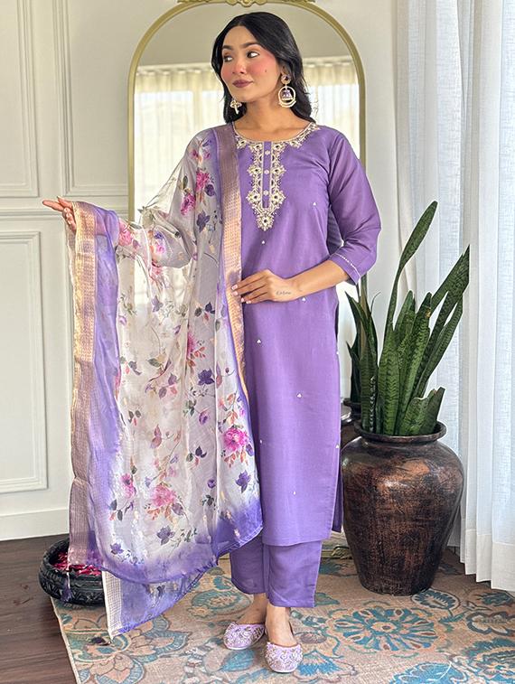 lavender rayon straight kurta - 22053816 - Standard Image - 1