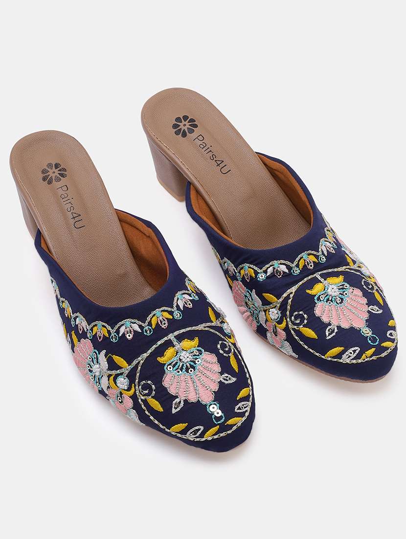 women embroidered slip on block heel mules - 22053858 -  Standard Image - 1