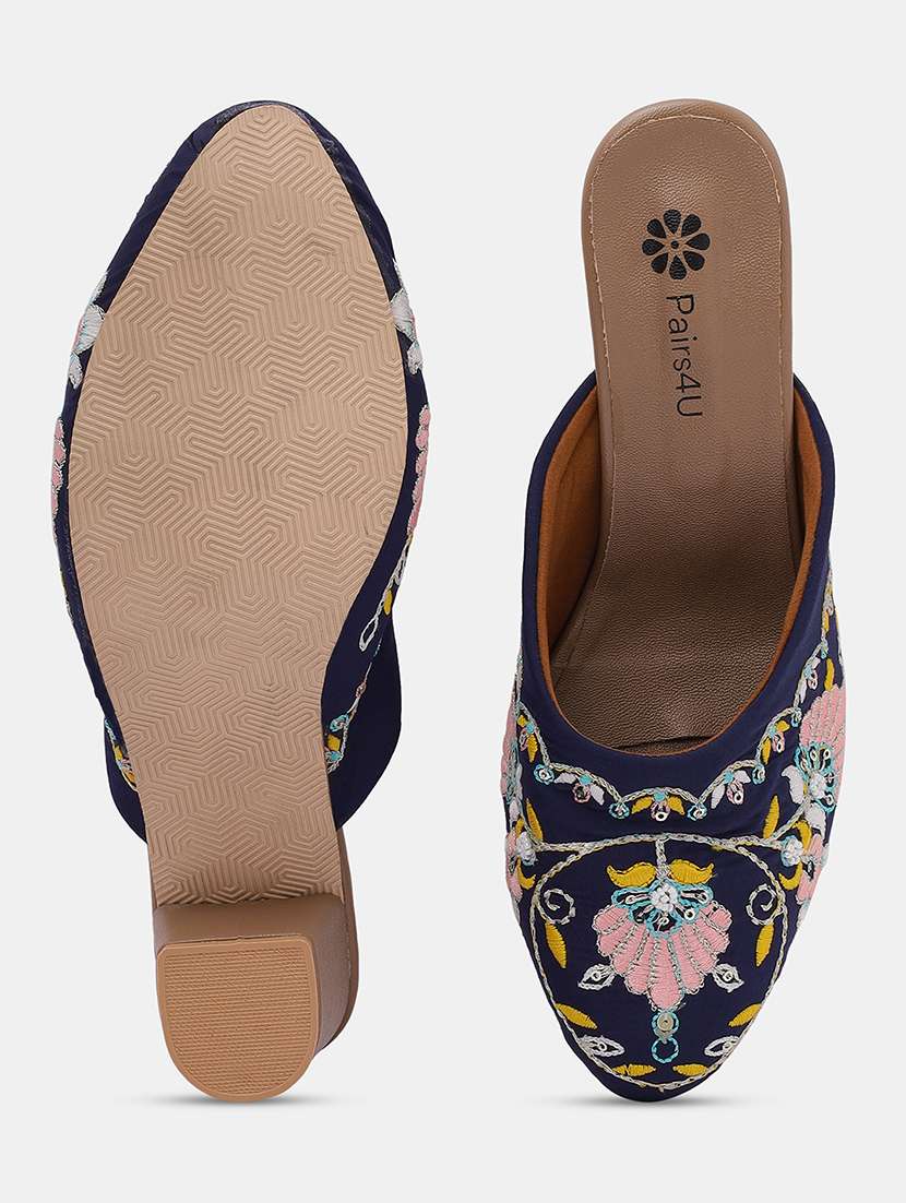 women embroidered slip on block heel mules - 22053858 - Standard Image - 4