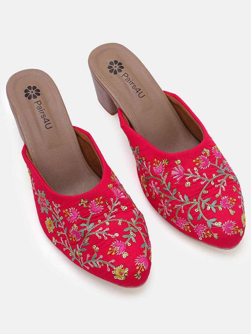 women embroidered slip on block heel mules - 22053859 - Standard Image - 1