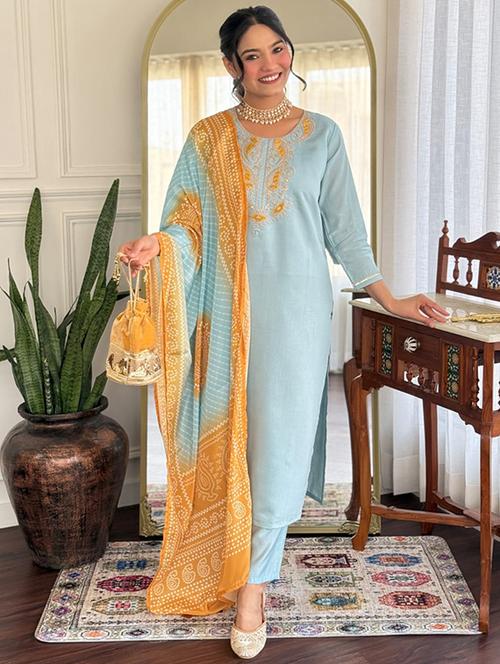 light blue chanderi straight kurta - 22053861 - Standard Image - 0