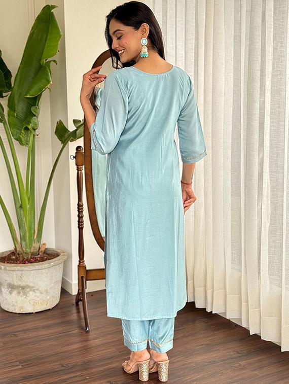 light blue chanderi straight kurta - 22053861 - Standard Image - 4