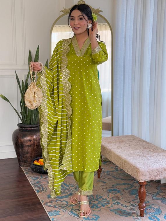 lime silk blend straight kurta - 22053864 -  Standard Image - 1