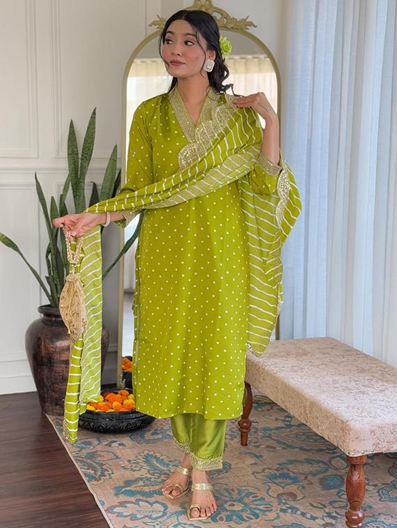 lime silk blend straight kurta - 22053864 - Standard Image - 4