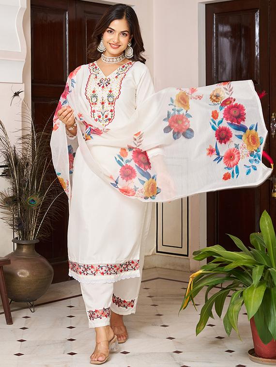 off white chanderi straight kurta - 22053865 -  Standard Image - 1