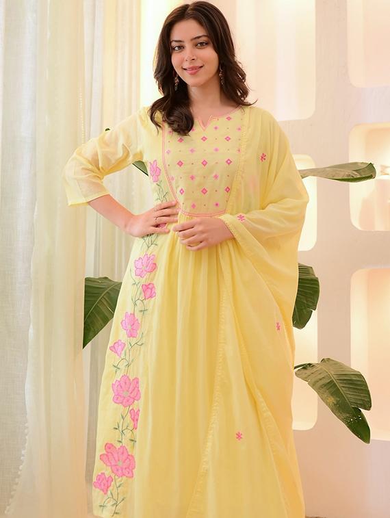 yellow silk blend straight kurta - 22053867 - Standard Image - 1