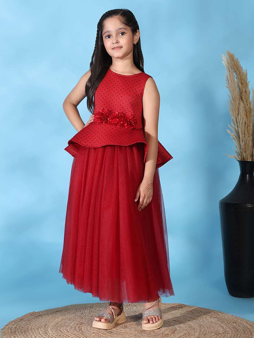 girls maroon embellished sleeveless gown - 22053887 -  Standard Image - 1
