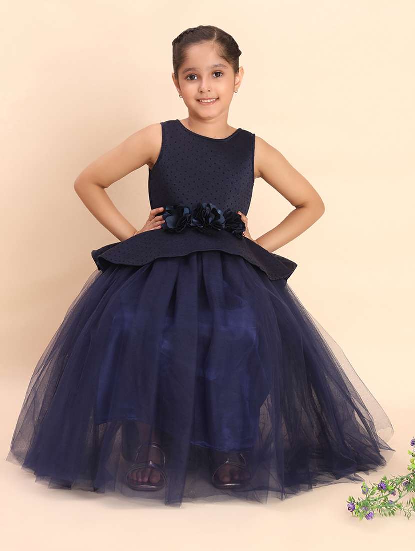 girls self designed sleeve round neck gown - 22053888 -  Standard Image - 1