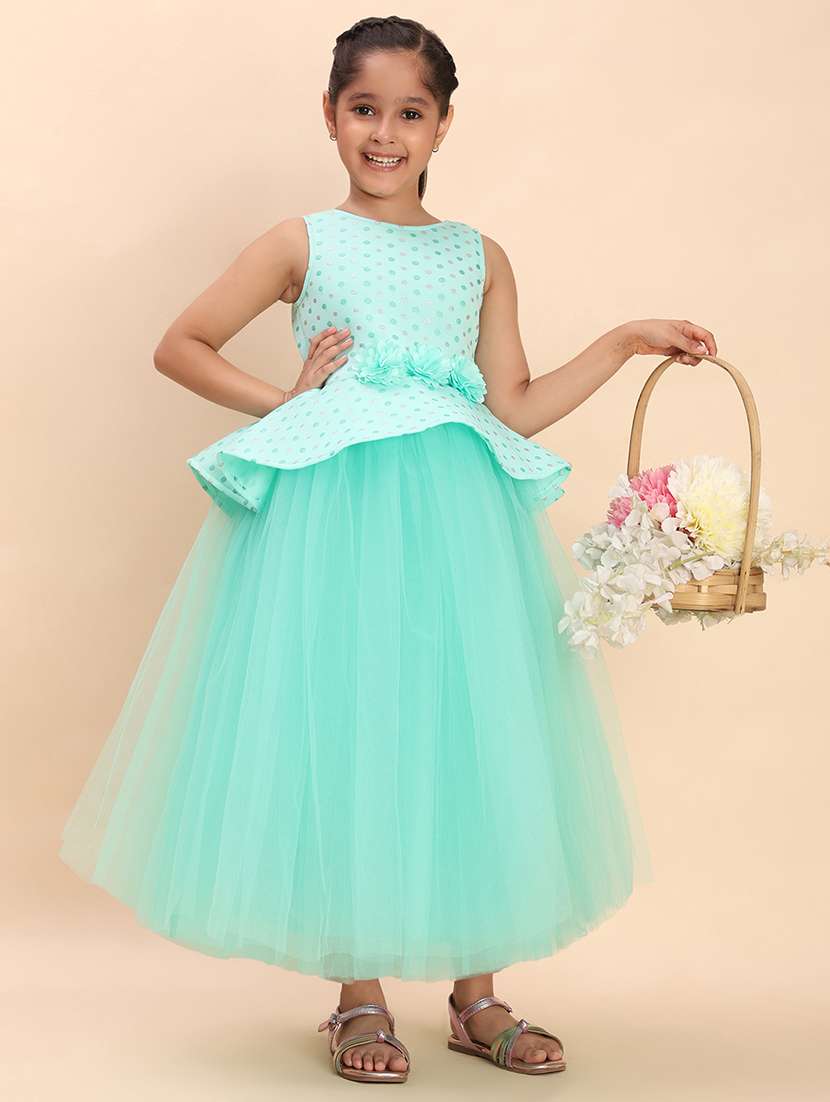 girls self designed sleeve round neck gown - 22053891 -  Standard Image - 1