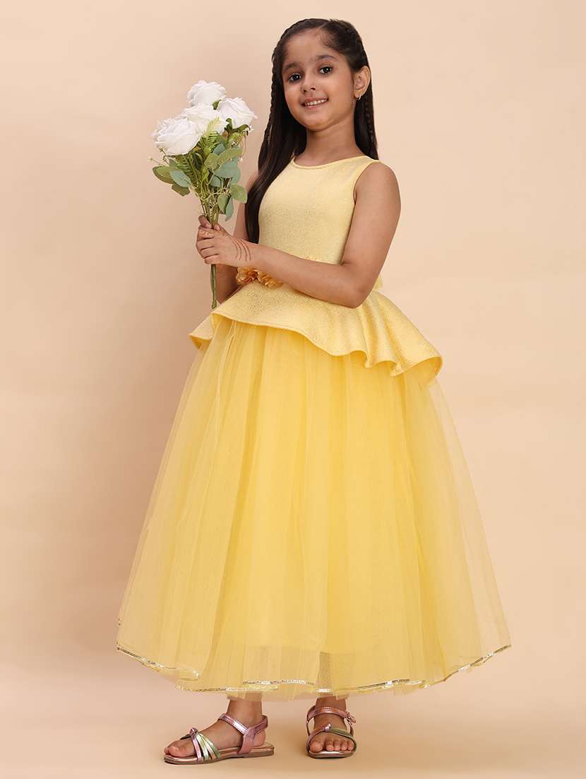 girls self designed sleeve round neck gown - 22053892 -  Standard Image - 1