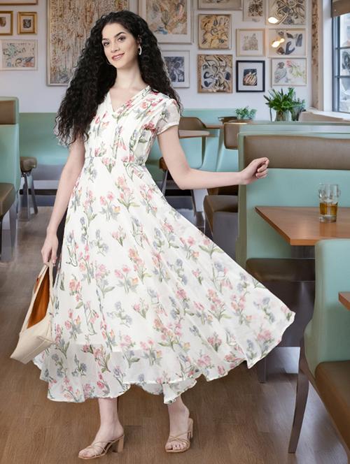 women floral print short sleeve fit & flare dress - 22053914 - Standard Image - 0