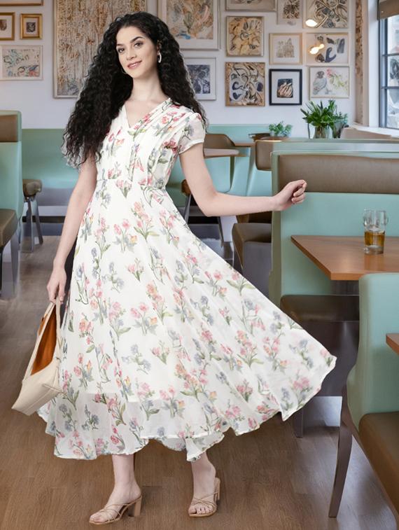 women floral print short sleeve fit & flare dress - 22053914 - Zoom Image - 0