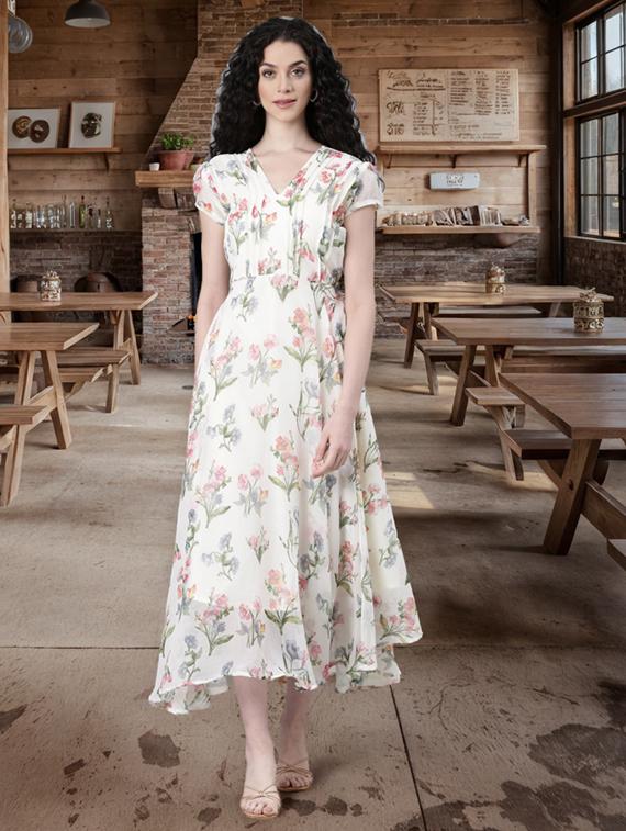 women floral print short sleeve fit & flare dress - 22053914 - Standard Image - 1