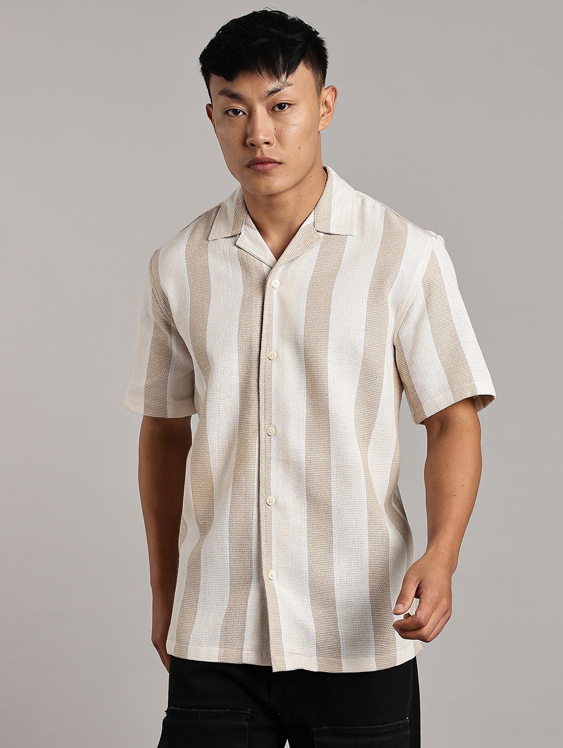 men striped short sleeve loose fit t-shirt - 22053916 - Standard Image - 1