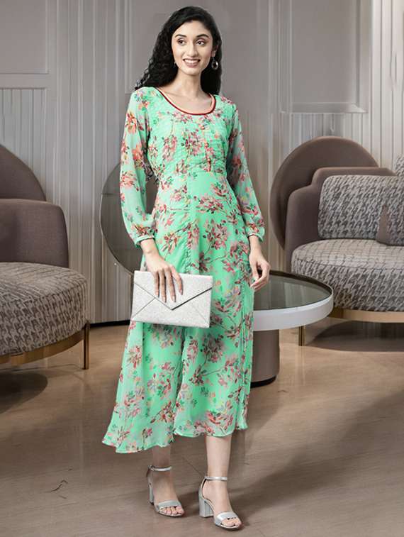 women floral print long sleeve fit & flare dress - 22053917 -  Standard Image - 1