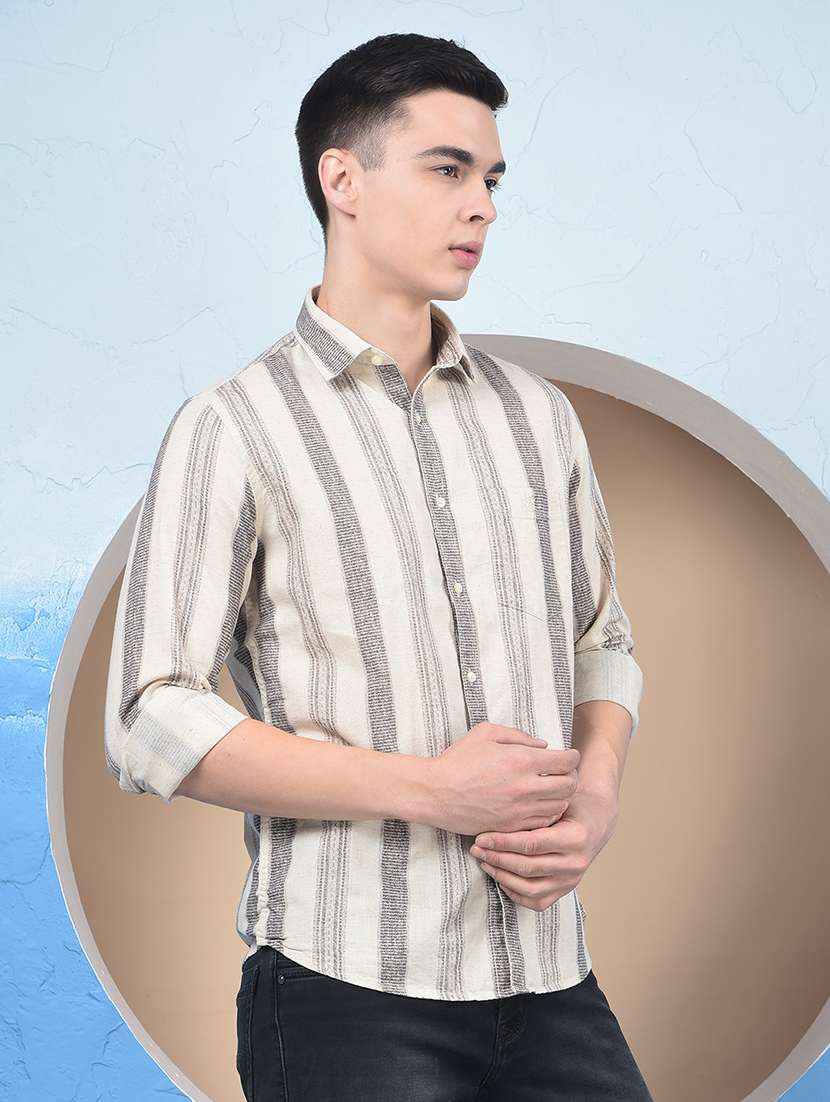 men striped mandarin neck long sleeve straight kurta - 22053922 -  Standard Image - 1