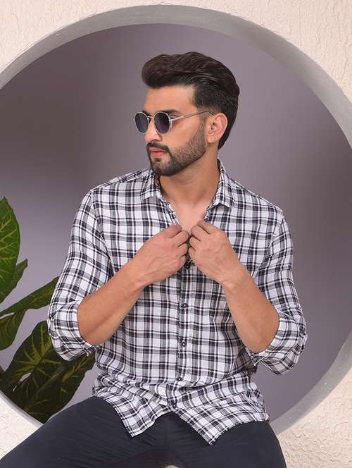 men checkered collared long sleeve regular fit shirt - 22053928 -  Standard Image - 0