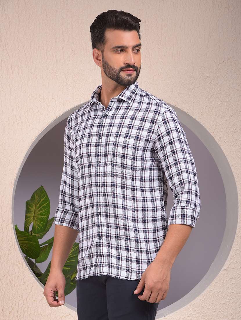 men checkered collared long sleeve regular fit shirt - 22053928 - Standard Image - 1