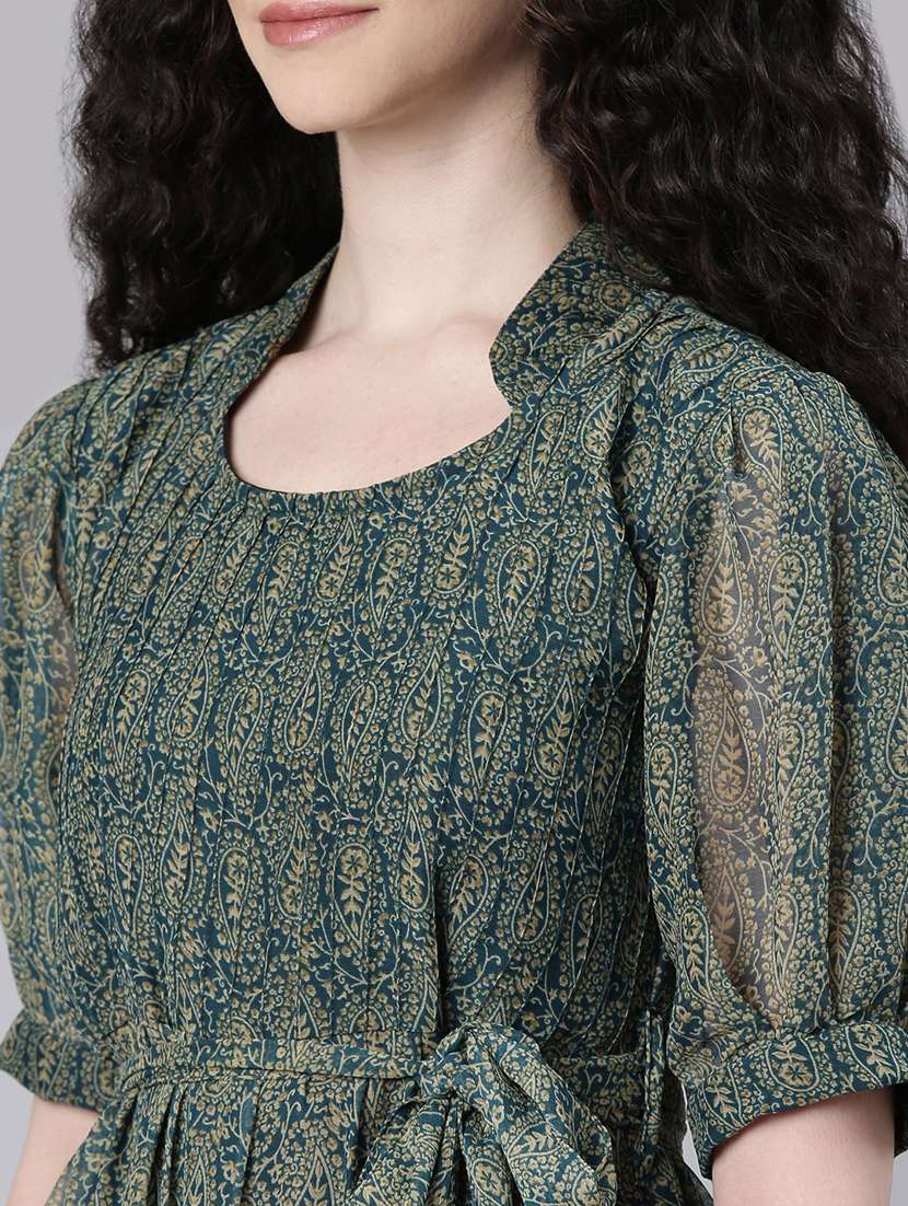 women printed puff sleeve tiered dress - 22053946 -  Standard Image - 4