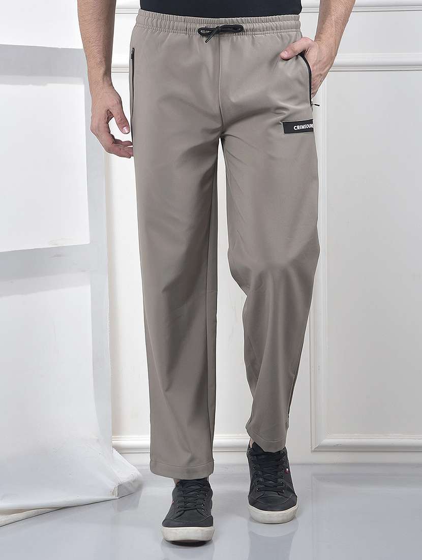 men solid mid rise full length track pant