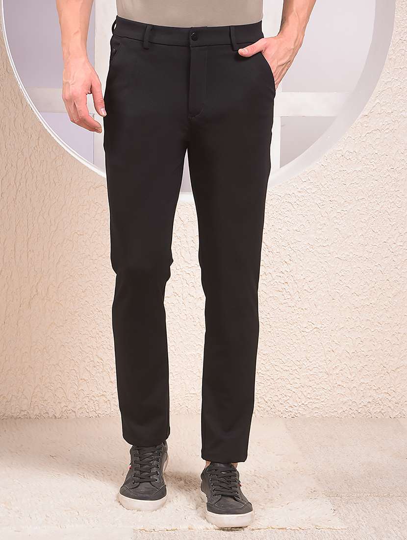 men solid mid rise flat front casual chinos 