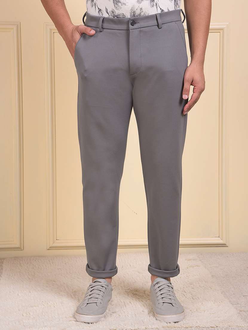 men solid mid rise flat front casual chinos 