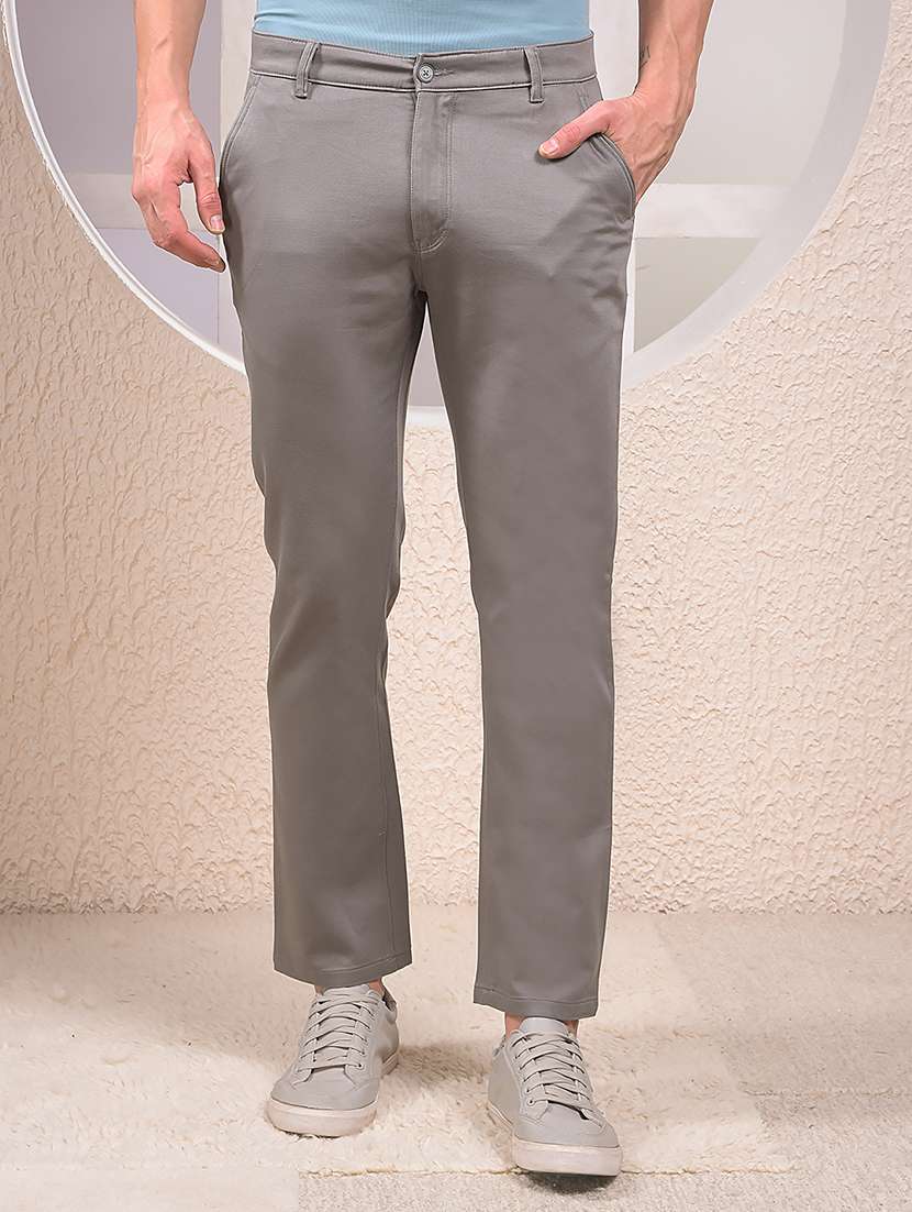 men solid mid rise flat front casual chinos 