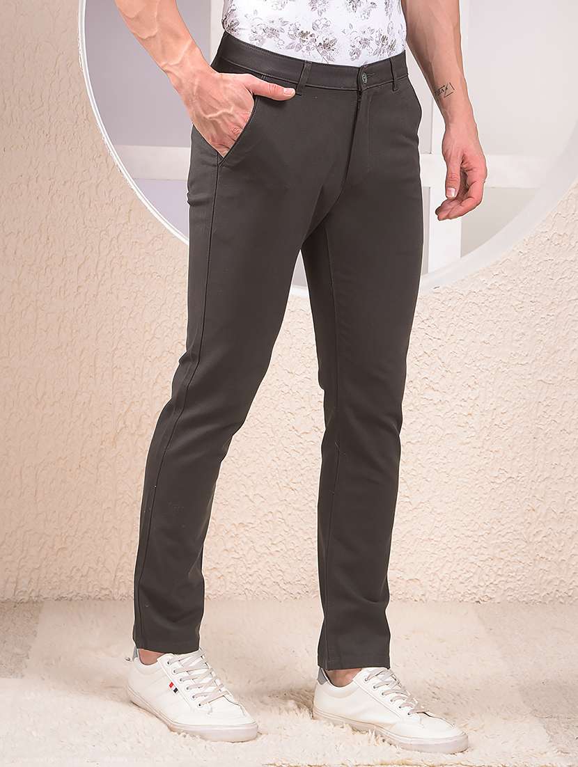men solid mid rise flat front casual chinos - 22054024 - Standard Image - 1