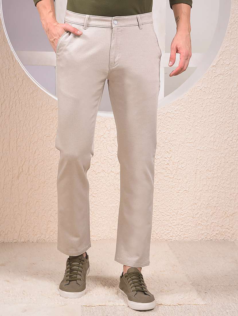 men solid mid rise flat front casual chinos 