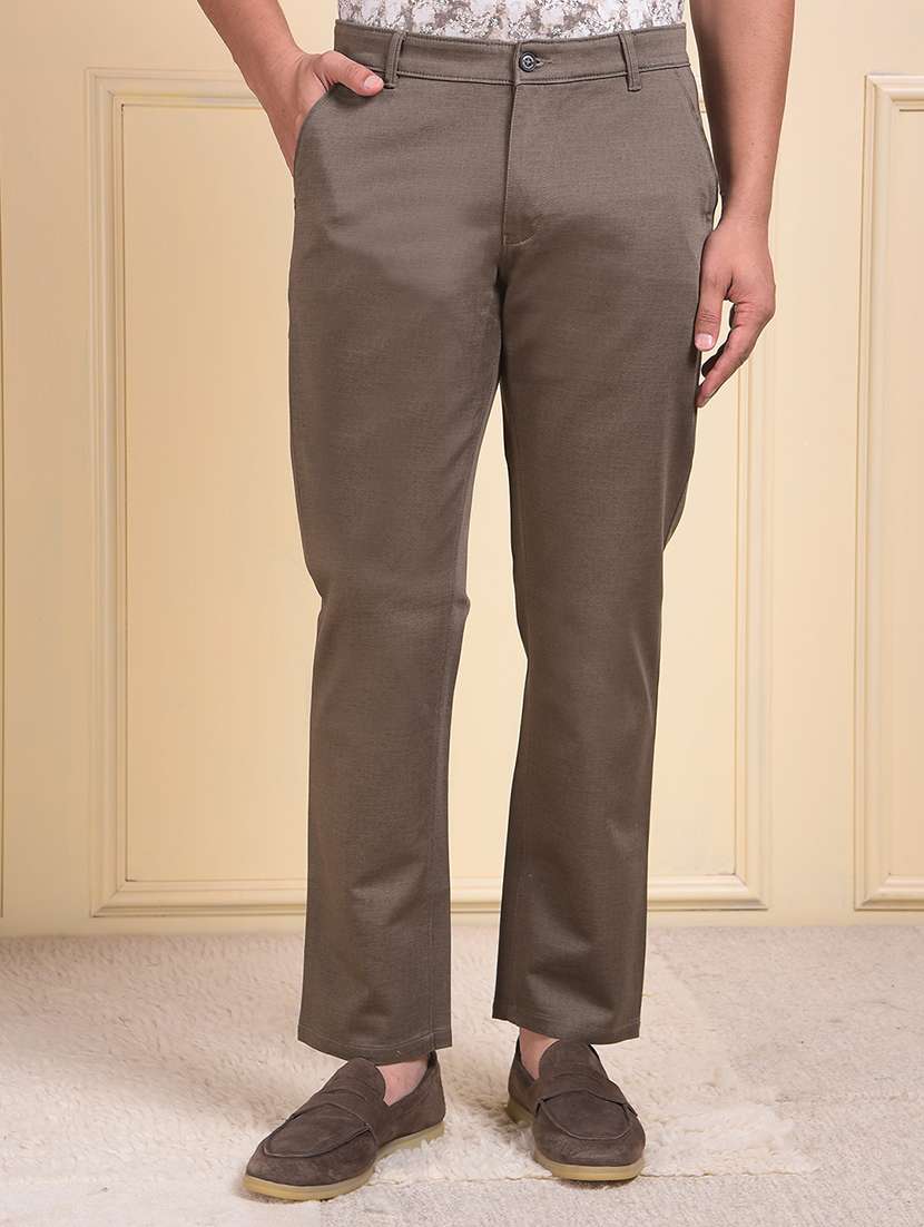 men solid mid rise flat front casual chinos 