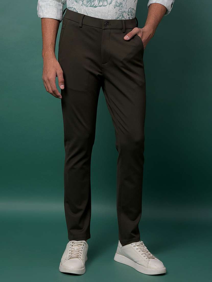 men solid mid rise flat front casual chinos 