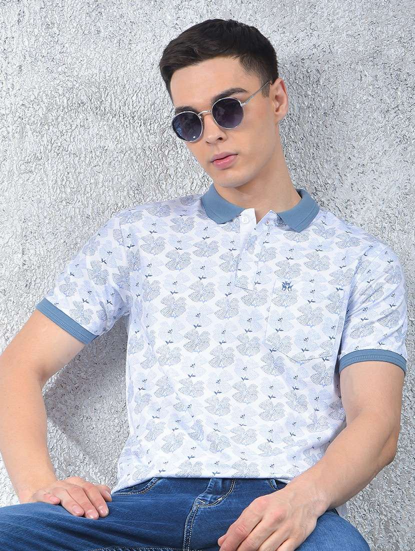 men floral printed short sleeve regular fit polo t-shirt