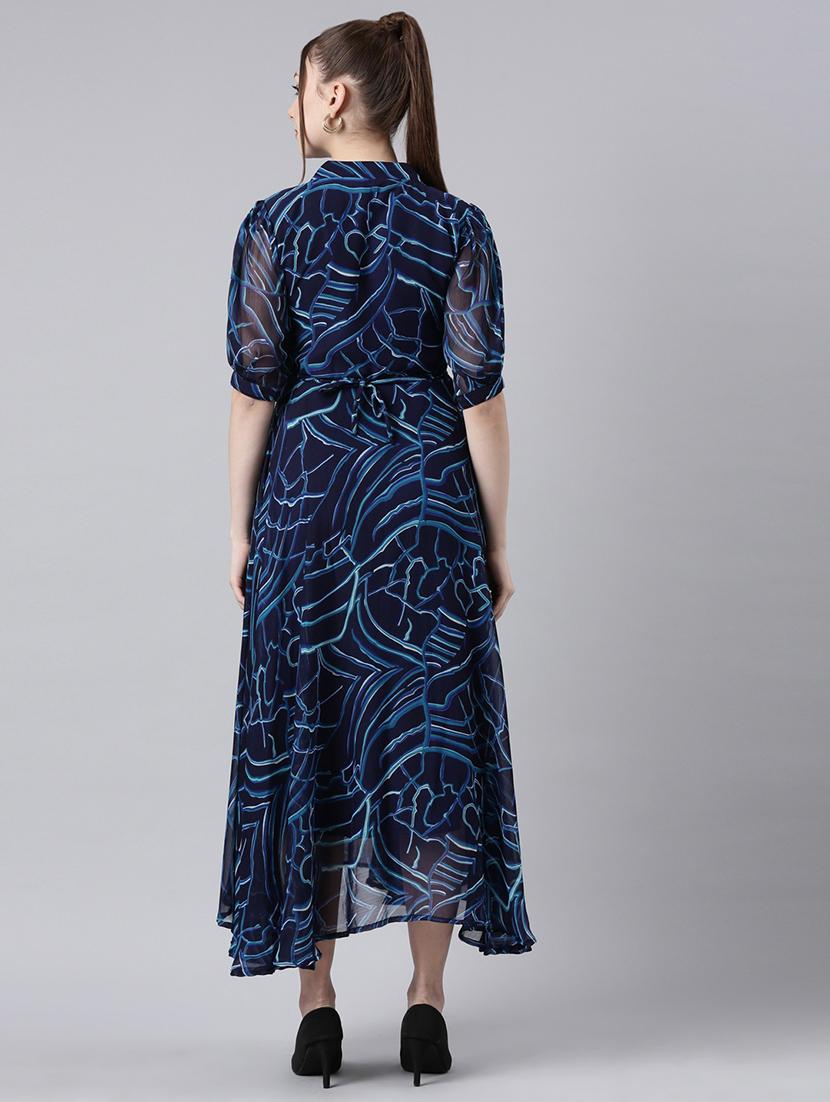women printed puff sleeve asymmetric dress - 22054105 - Standard Image - 4