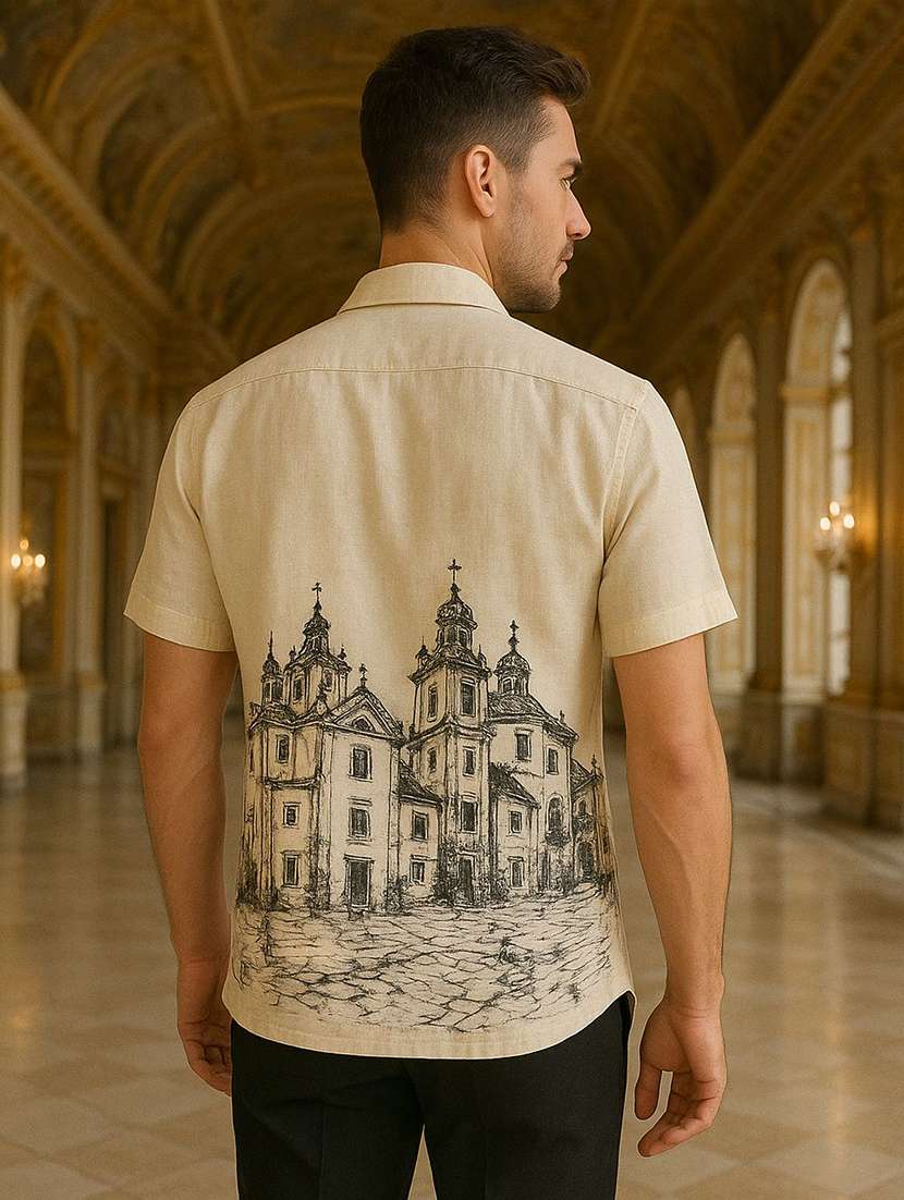 men printed collared short sleeves casual shirt - 22054106 -  Standard Image - 1