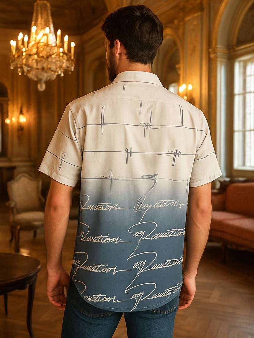 men printed collared short sleeves casual shirt - 22054108 -  Standard Image - 1