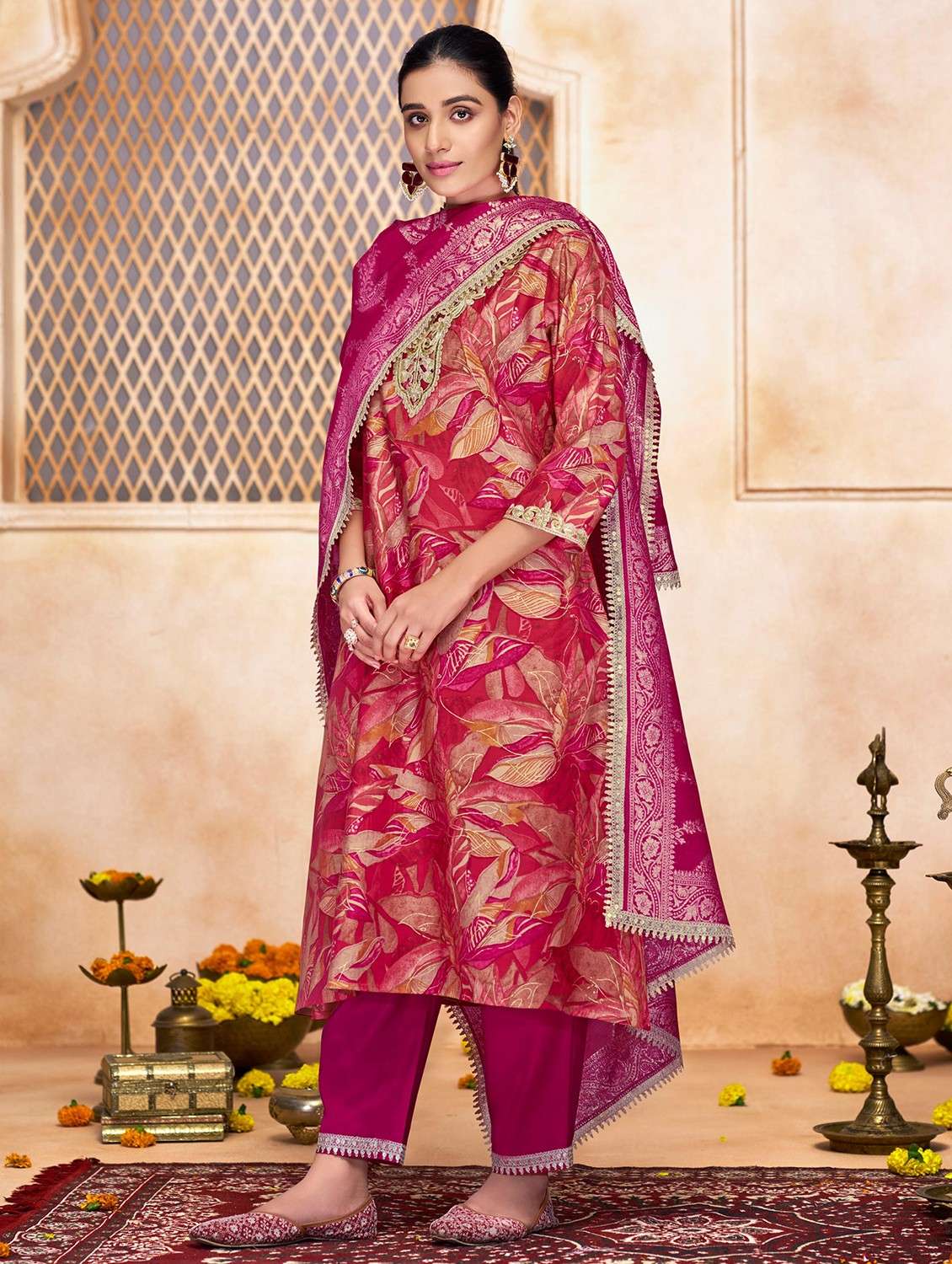 women three quarter sleeve kurta pant with dupatta set - 22054136 -  Standard Image - 1