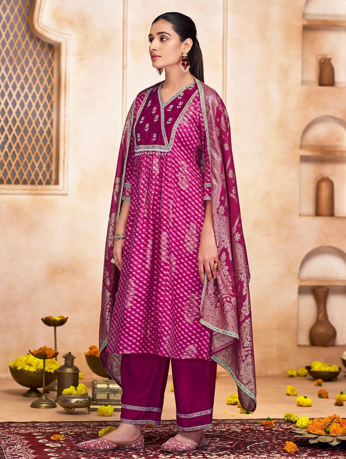 women three quarter sleeve kurta pant with dupatta set - 22054140 - Standard Image - 1